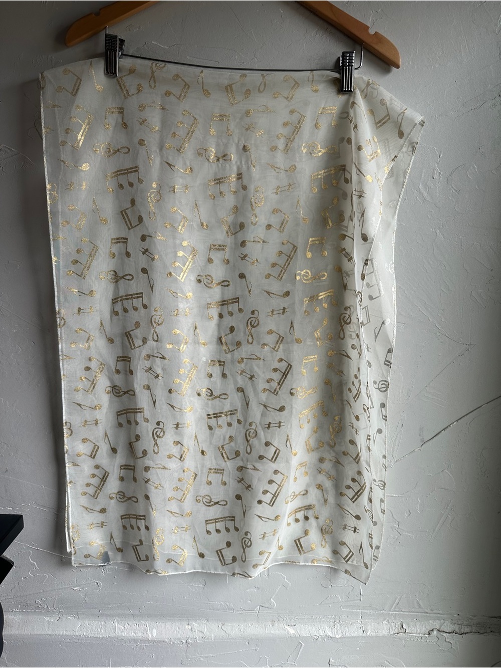 Sheer Gold Music Note Scarf White Metallic Choir Band Orchestra Concert Festival